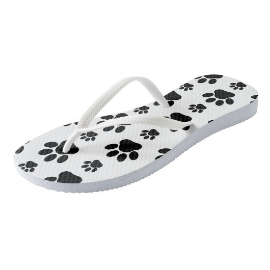 Paw Pattern, Dog Paws, Paw Prints, Black and White Teenslippers (Schuin)
