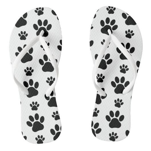 Paw Pattern, Dog Paws, Paw Prints, Black and White Teenslippers (Voetbed)