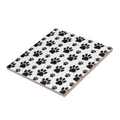 Paw Pattern, Dog Paws, Paw Prints, Black and White Tegeltje (Zijkant)
