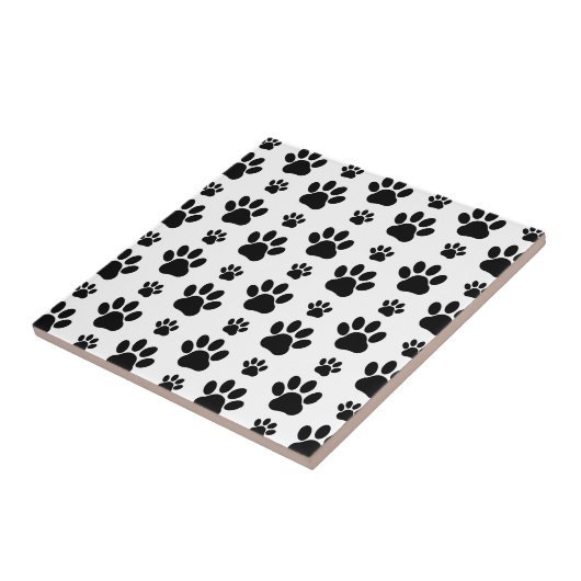 Paw Pattern, Dog Paws, Paw Prints, Black and White Tegeltje (Zijkant)