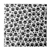 Paw Pattern, Dog Paws, Paw Prints, Black and White Tegeltje (Voorkant)