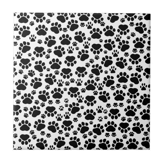 Paw Pattern, Dog Paws, Paw Prints, Black and White Tegeltje (Voorkant)