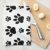 Paw Pattern, Dog Paws, Paw Prints, Black and White Theedoek (Quarter Fold)