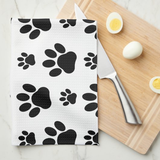 Paw Pattern, Dog Paws, Paw Prints, Black and White Theedoek (Quarter Fold)