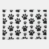 Paw Pattern, Dog Paws, Paw Prints, Black and White Theedoek (Horizontaal)