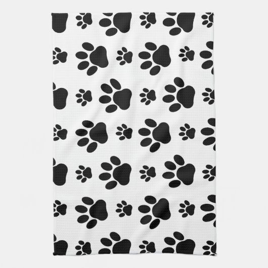 Paw Pattern, Dog Paws, Paw Prints, Black and White Theedoek (Verticaal)