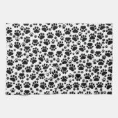 Paw Pattern, Dog Paws, Paw Prints, Black and White Theedoek (Horizontaal)