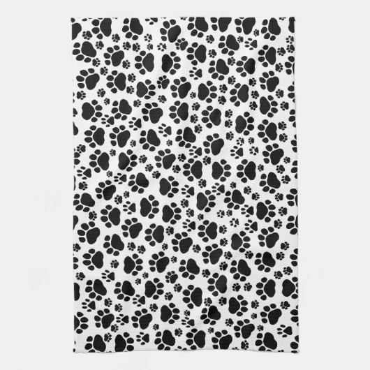 Paw Pattern, Dog Paws, Paw Prints, Black and White Theedoek (Verticaal)