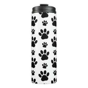 Paw Pattern, Dog Paws, Paw Prints, Black and White Thermosbeker
