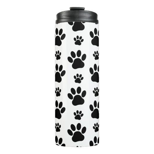 Paw Pattern, Dog Paws, Paw Prints, Black and White Thermosbeker (Voorkant)