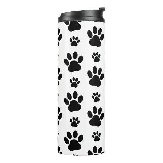 Paw Pattern, Dog Paws, Paw Prints, Black and White Thermosbeker (Gedraaid links)