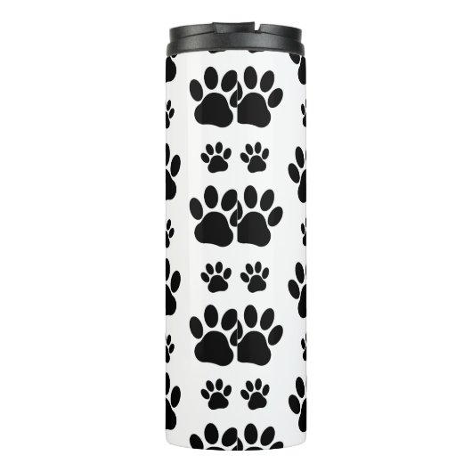 Paw Pattern, Dog Paws, Paw Prints, Black and White Thermosbeker (Achterkant)
