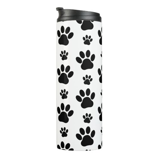 Paw Pattern, Dog Paws, Paw Prints, Black and White Thermosbeker (Geroteerd rechts)