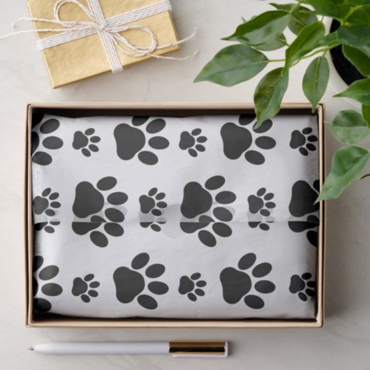 Paw Pattern, Dog Paws, Paw Prints, Black and White Tissuepapier (Geschenk)