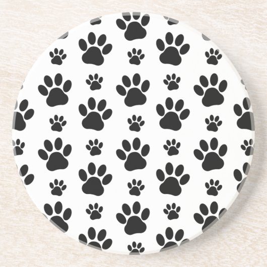Paw Pattern, Dog Paws, Paw Prints, Black and White Zandsteen Onderzetter (Voorkant)