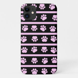 Paw Pattern, Dog Paws, Stripes - Roze Black iPhone 11 Hoesje