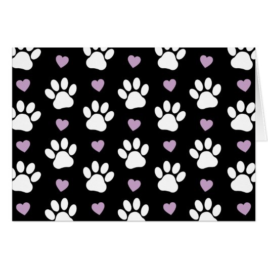 Paw Pattern, Dog Paws, White Paws, Lila Hearts (Voorkant Horizontaal)