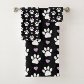 Paw Pattern, Dog Paws, White Paws, Lila Hearts Bad Handdoek (Insitu)