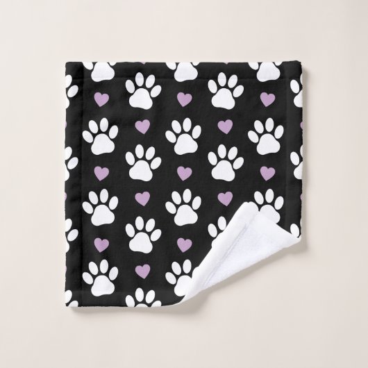 Paw Pattern, Dog Paws, White Paws, Lila Hearts Bad Handdoek (Wasdoekje)