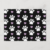Paw Pattern, Dog Paws, White Paws, Lila Hearts Briefkaart (Voorkant)