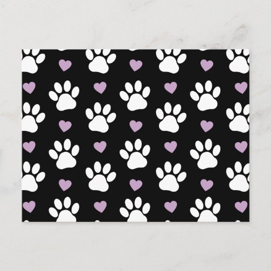 Paw Pattern, Dog Paws, White Paws, Lila Hearts Briefkaart (Voorkant)
