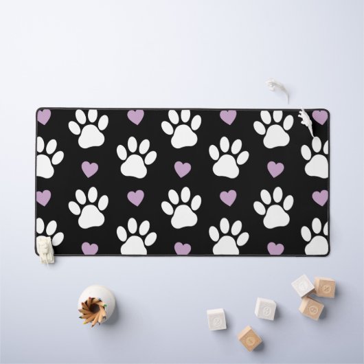 Paw Pattern, Dog Paws, White Paws, Lila Hearts Bureaumat (Kindertafel)