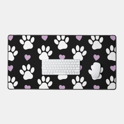 Paw Pattern, Dog Paws, White Paws, Lila Hearts Bureaumat (Keyboard & Muis)