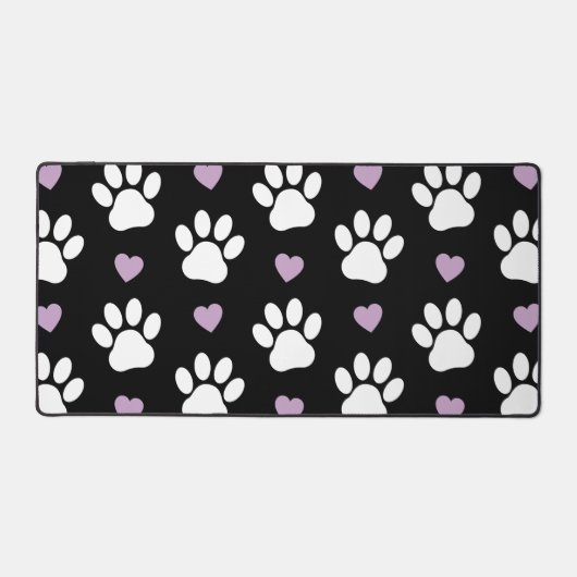 Paw Pattern, Dog Paws, White Paws, Lila Hearts Bureaumat (Voorkant)