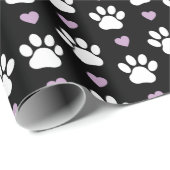 Paw Pattern, Dog Paws, White Paws, Lila Hearts Cadeaupapier (Rol Hoek)