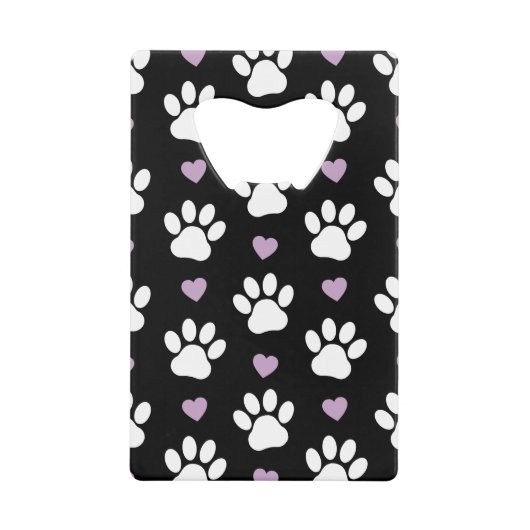 Paw Pattern, Dog Paws, White Paws, Lila Hearts Creditkaart Flessenopener (Voorkant)