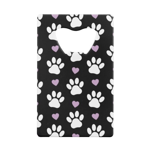 Paw Pattern, Dog Paws, White Paws, Lila Hearts Creditkaart Flessenopener (Achterkant)