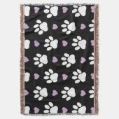 Paw Pattern, Dog Paws, White Paws, Lila Hearts Deken (Voorkant Verticaal)