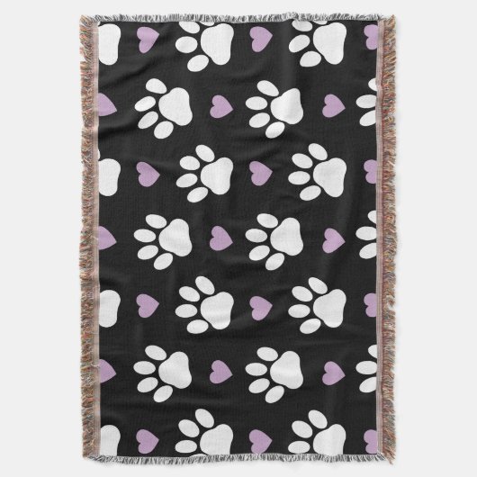 Paw Pattern, Dog Paws, White Paws, Lila Hearts Deken (Voorkant Verticaal)