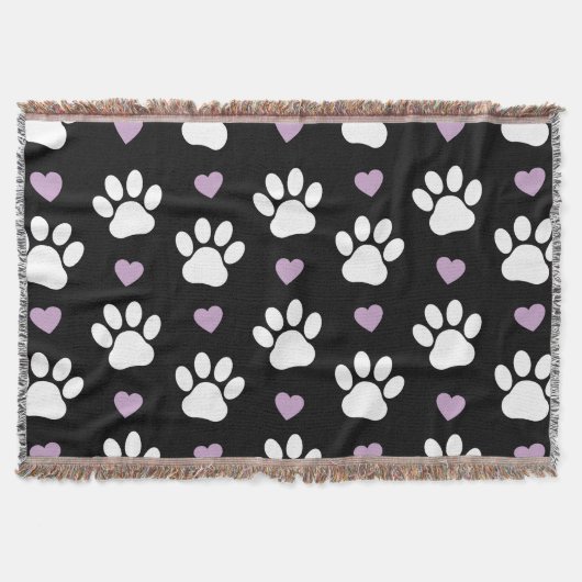 Paw Pattern, Dog Paws, White Paws, Lila Hearts Deken (Voorkant)