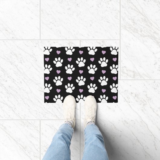 Paw Pattern, Dog Paws, White Paws, Lila Hearts Deurmat (Binnen)