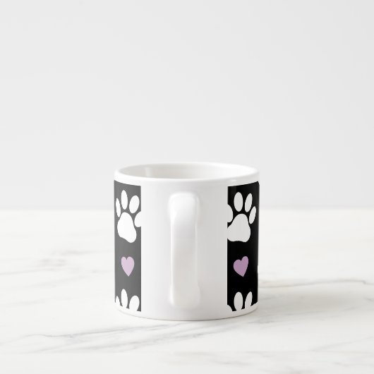 Paw Pattern, Dog Paws, White Paws, Lila Hearts Espresso Kop (Achterkant)