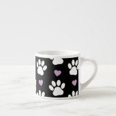 Paw Pattern, Dog Paws, White Paws, Lila Hearts Espresso Kop (Rechts)
