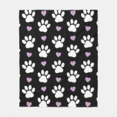 Paw Pattern, Dog Paws, White Paws, Lila Hearts Fleece Deken (Voorkant)