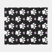 Paw Pattern, Dog Paws, White Paws, Lila Hearts Fleece Deken (Voorkant (Horizontaal))