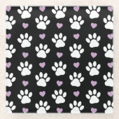 Paw Pattern, Dog Paws, White Paws, Lila Hearts Glazen Onderzetter (Voorkant)