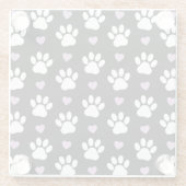 Paw Pattern, Dog Paws, White Paws, Lila Hearts Glazen Onderzetter (Achterkant)