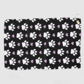 Paw Pattern, Dog Paws, White Paws, Lila Hearts Golfhanddoek (Horizontaal)
