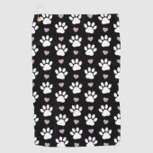 Paw Pattern, Dog Paws, White Paws, Lila Hearts Golfhanddoek (Voorkant)