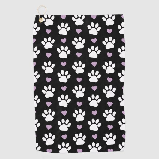 Paw Pattern, Dog Paws, White Paws, Lila Hearts Golfhanddoek (Voorkant)