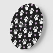 Paw Pattern, Dog Paws, White Paws, Lila Hearts Grote Klok (Hoek)