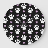 Paw Pattern, Dog Paws, White Paws, Lila Hearts Grote Klok (Voorkant)