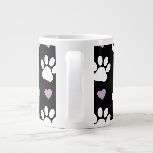 Paw Pattern, Dog Paws, White Paws, Lila Hearts Grote Koffiekop (Achterkant)