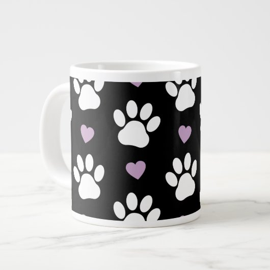 Paw Pattern, Dog Paws, White Paws, Lila Hearts Grote Koffiekop (Links)