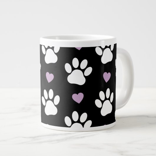 Paw Pattern, Dog Paws, White Paws, Lila Hearts Grote Koffiekop (Voorkant rechts)