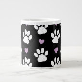 Paw Pattern, Dog Paws, White Paws, Lila Hearts Grote Koffiekop (Voorkant)